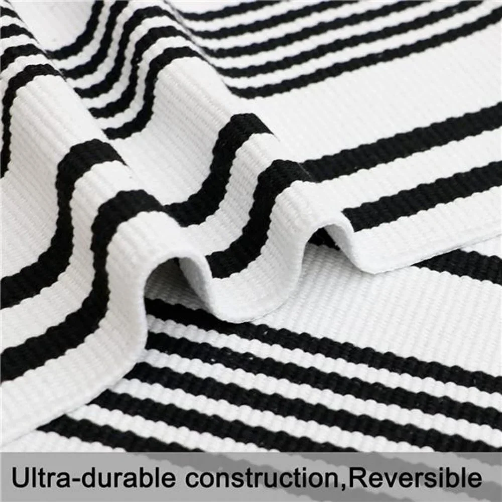 Black and White Striped Outdoor Rug Front Porch Rug 35.4''x59'' (35.4''x59'')
